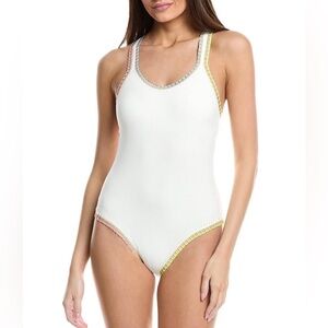 Solange Ferrarini Crochet Rainbow Trim One-Piece Swimsuit size Medium